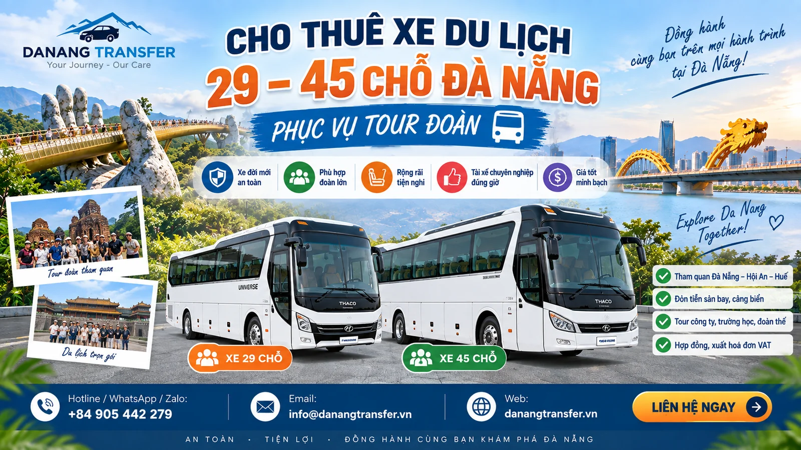 Cho thuê xe du lịch 29–45 chỗ Đà Nẵng phục vụ tour đoàn | Danang Transfer