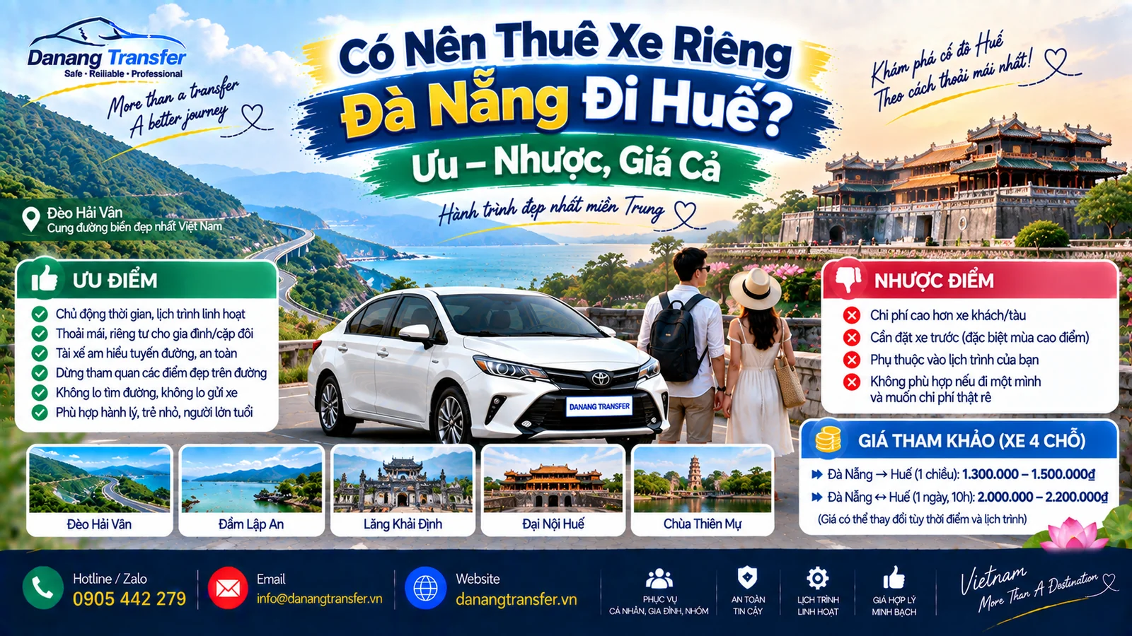 Có nên thuê xe riêng Đà Nẵng đi Huế ưu nhược điểm và giá cả