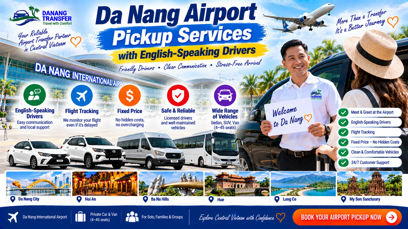 Da Nang Airport Pickup Services with English-Speaking Drivers
