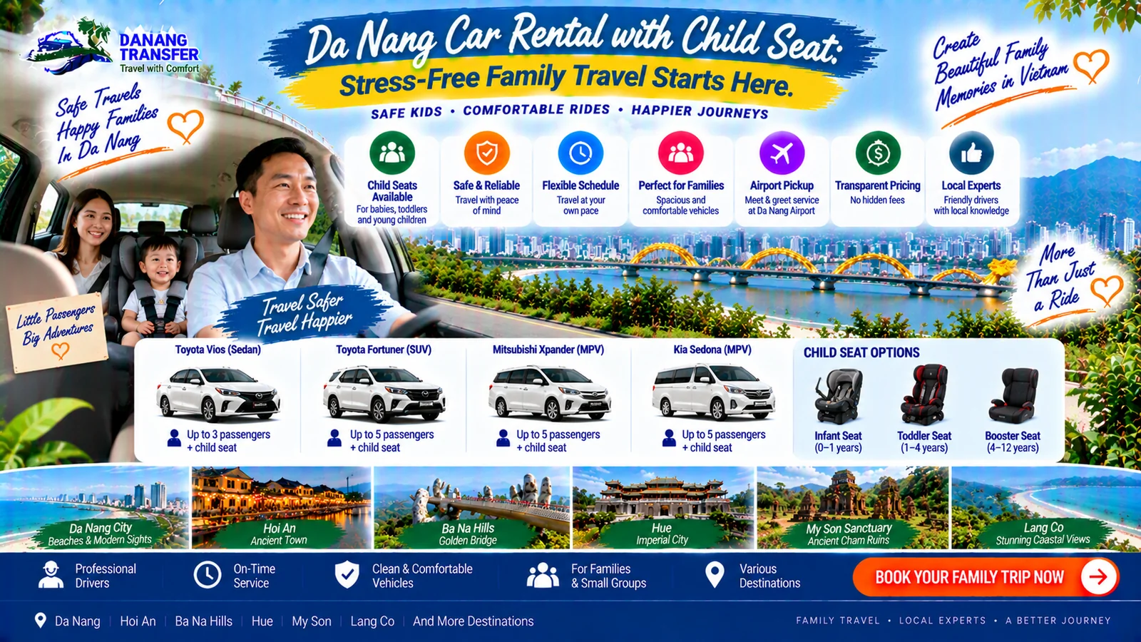 Da Nang Car Rental with Child Seat – Stress-Free Family Travel