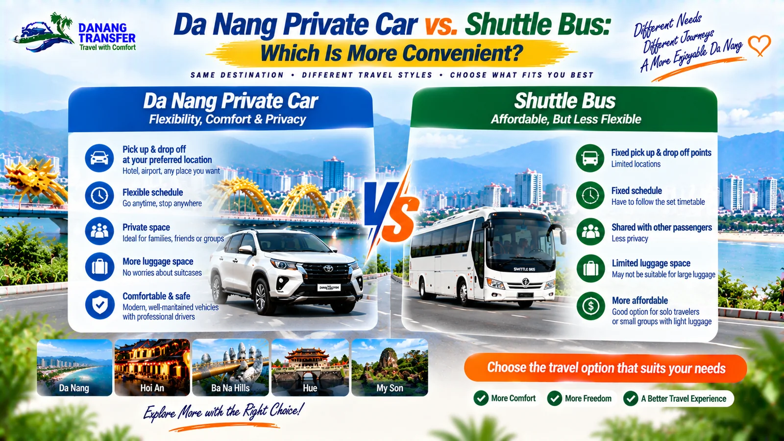 Da Nang Private Car vs. Shuttle Bus: Which Is More Convenient?