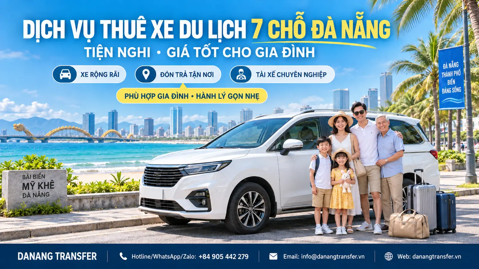Dịch vụ thuê xe du lịch 7 chỗ Đà Nẵng tiện nghi, giá tốt dành cho gia đình