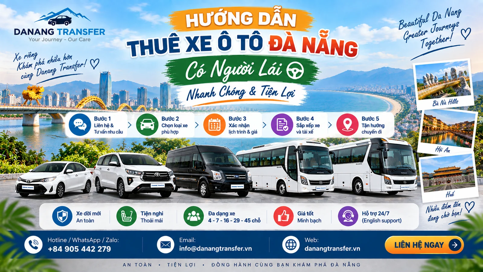 Hướng dẫn thuê xe ô tô Đà Nẵng có người lái nhanh chóng và tiện lợi | Danang Transfer