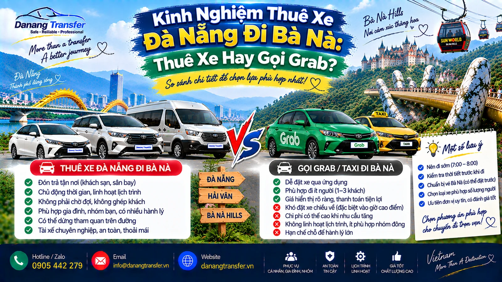 Kinh nghiệm thuê xe Đà Nẵng đi Bà Nà nên thuê xe riêng hay gọi Grab