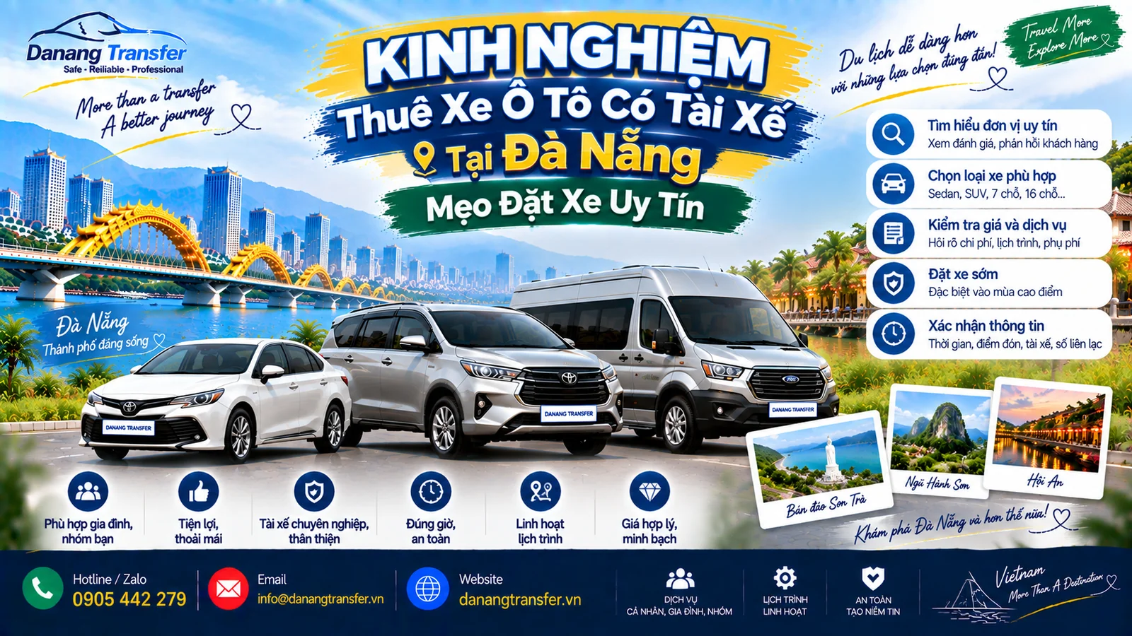 Kinh nghiệm thuê xe ô tô có tài xế tại Đà Nẵng và mẹo đặt xe uy tín