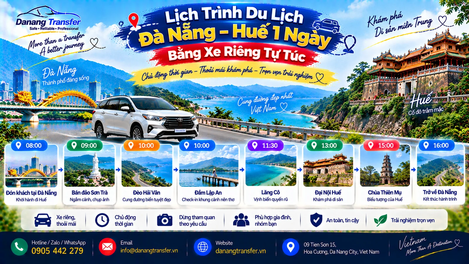 Lịch trình du lịch Đà Nẵng Huế 1 ngày bằng xe riêng tự túc