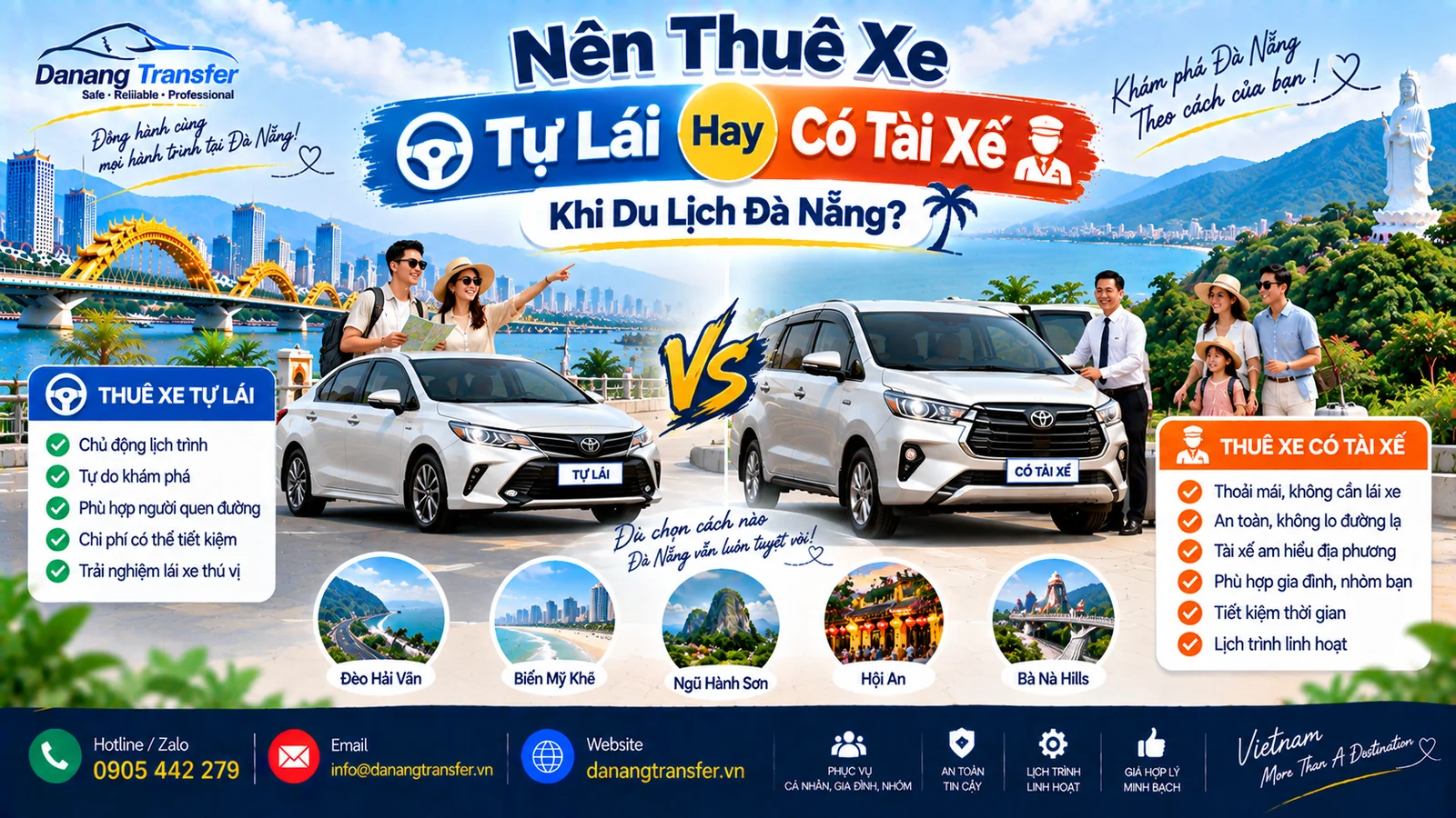 Nên thuê xe tự lái hay có tài xế khi du lịch Đà Nẵng - so sánh chi tiết