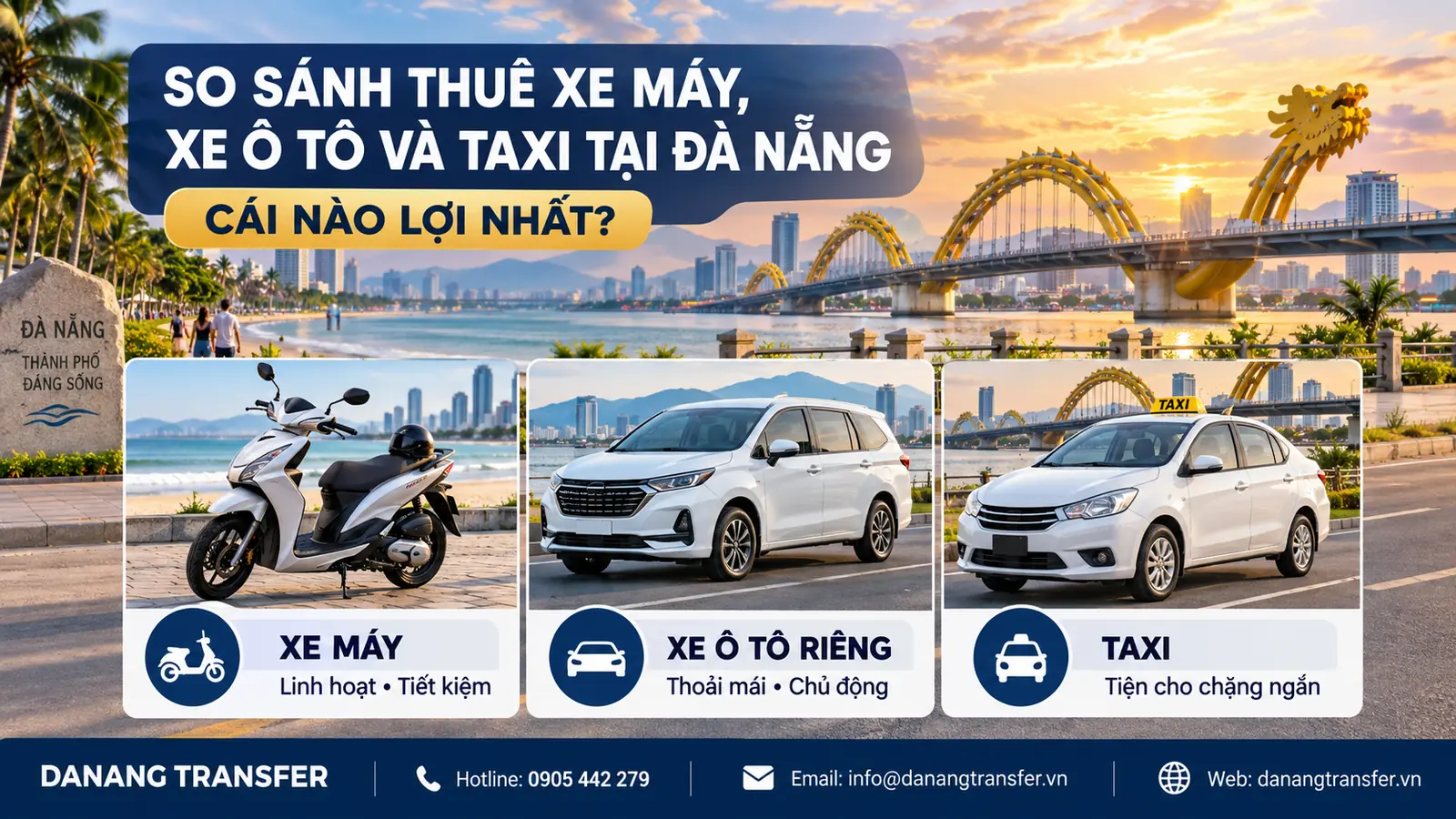 So sánh thuê xe máy, xe ô tô riêng và taxi tại Đà Nẵng – lựa chọn nào lợi nhất?