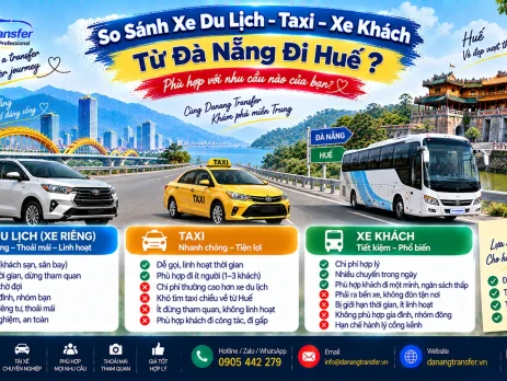 So sánh xe du lịch taxi và xe khách từ Đà Nẵng đi Huế