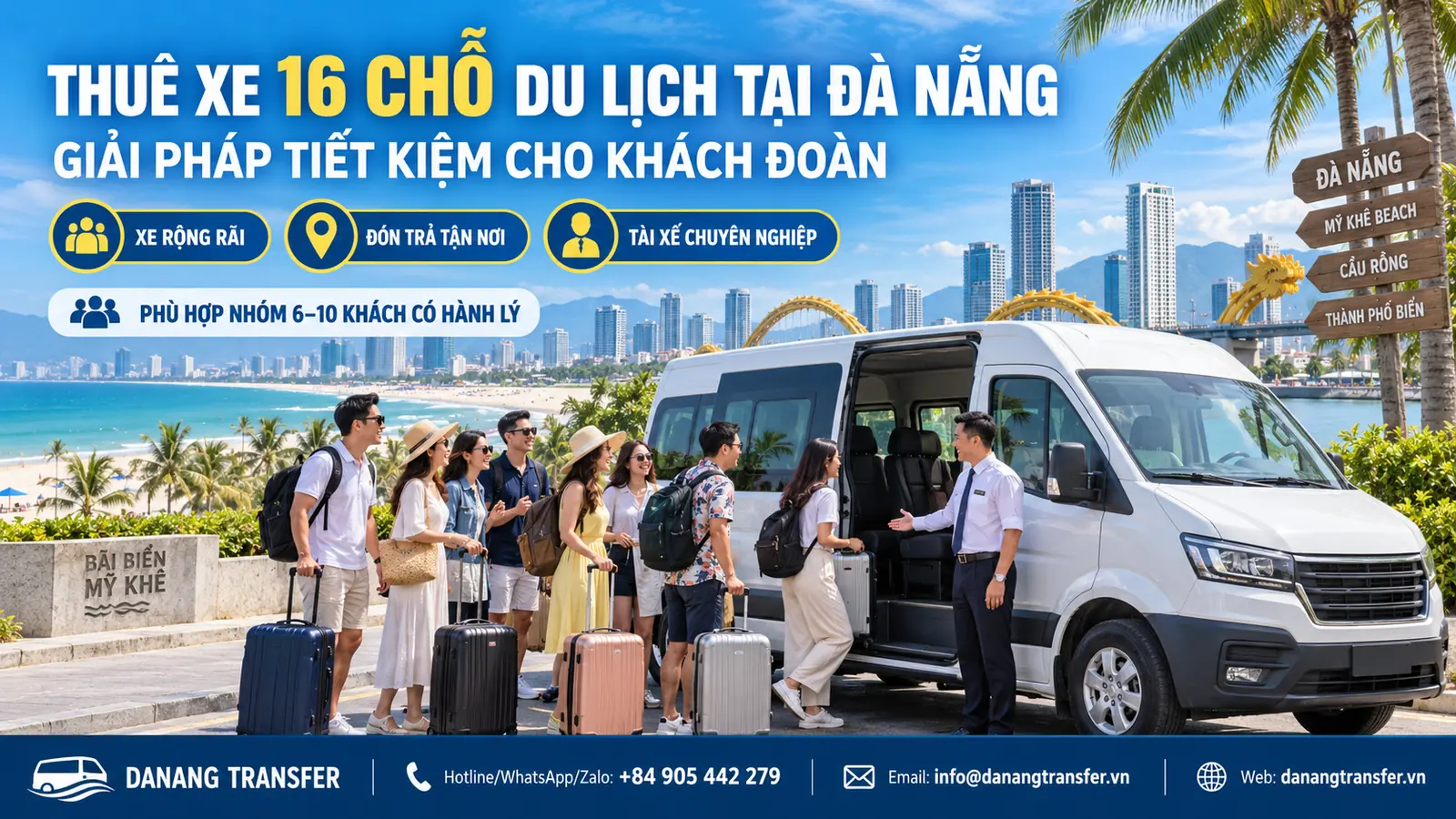 Thuê xe 16 chỗ du lịch tại Đà Nẵng tiết kiệm cho khách đoàn