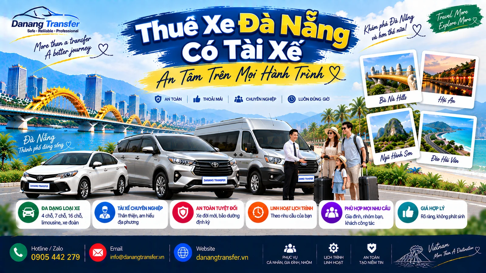 Thuê xe Đà Nẵng có tài xế an tâm trên mọi hành trình - Danang Transfer