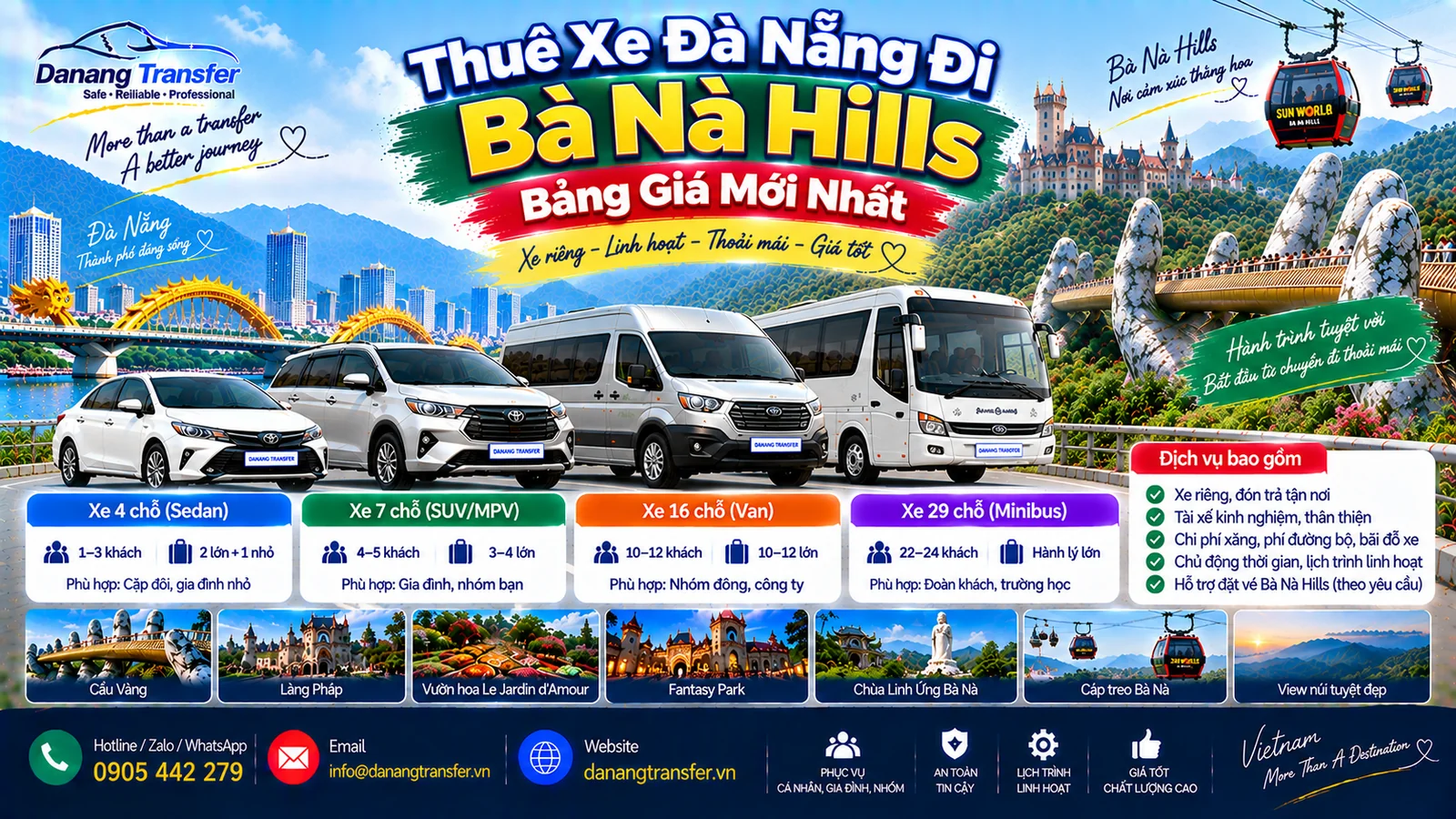 Thuê xe Đà Nẵng đi Bà Nà Hills bảng giá mới nhất - Danang Transfer