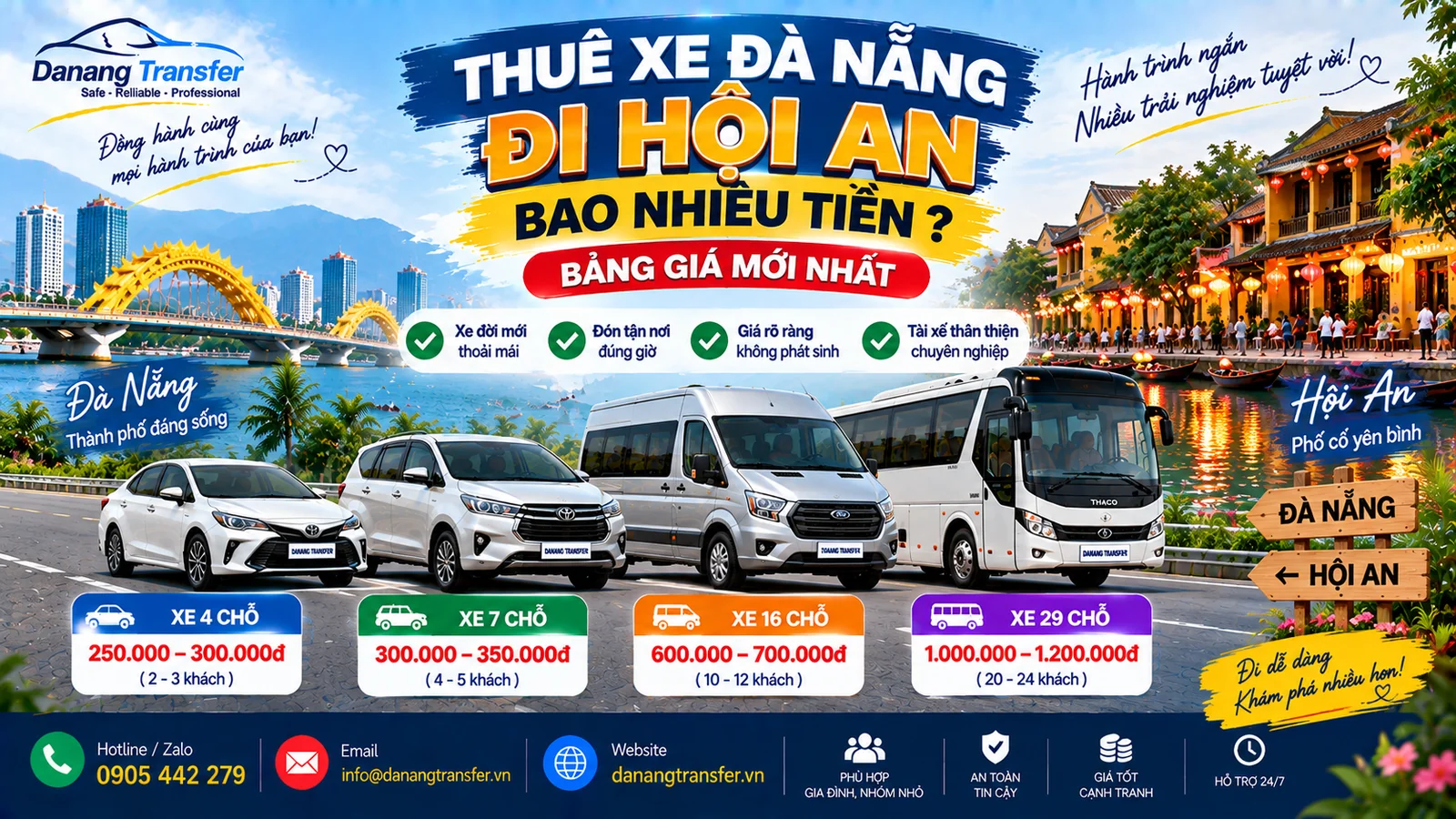 Thuê xe Đà Nẵng đi Hội An bao nhiêu tiền bảng giá mới nhất - Danang Transfer