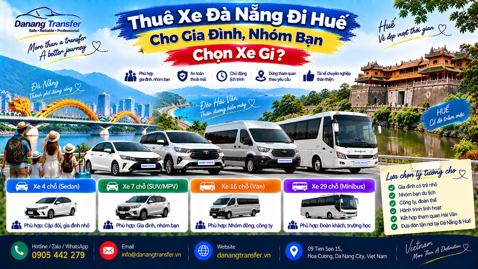 Thuê Xe Đà Nẵng Đi Huế Cho Gia Đình, Nhóm Bạn – Chọn Xe Gì?