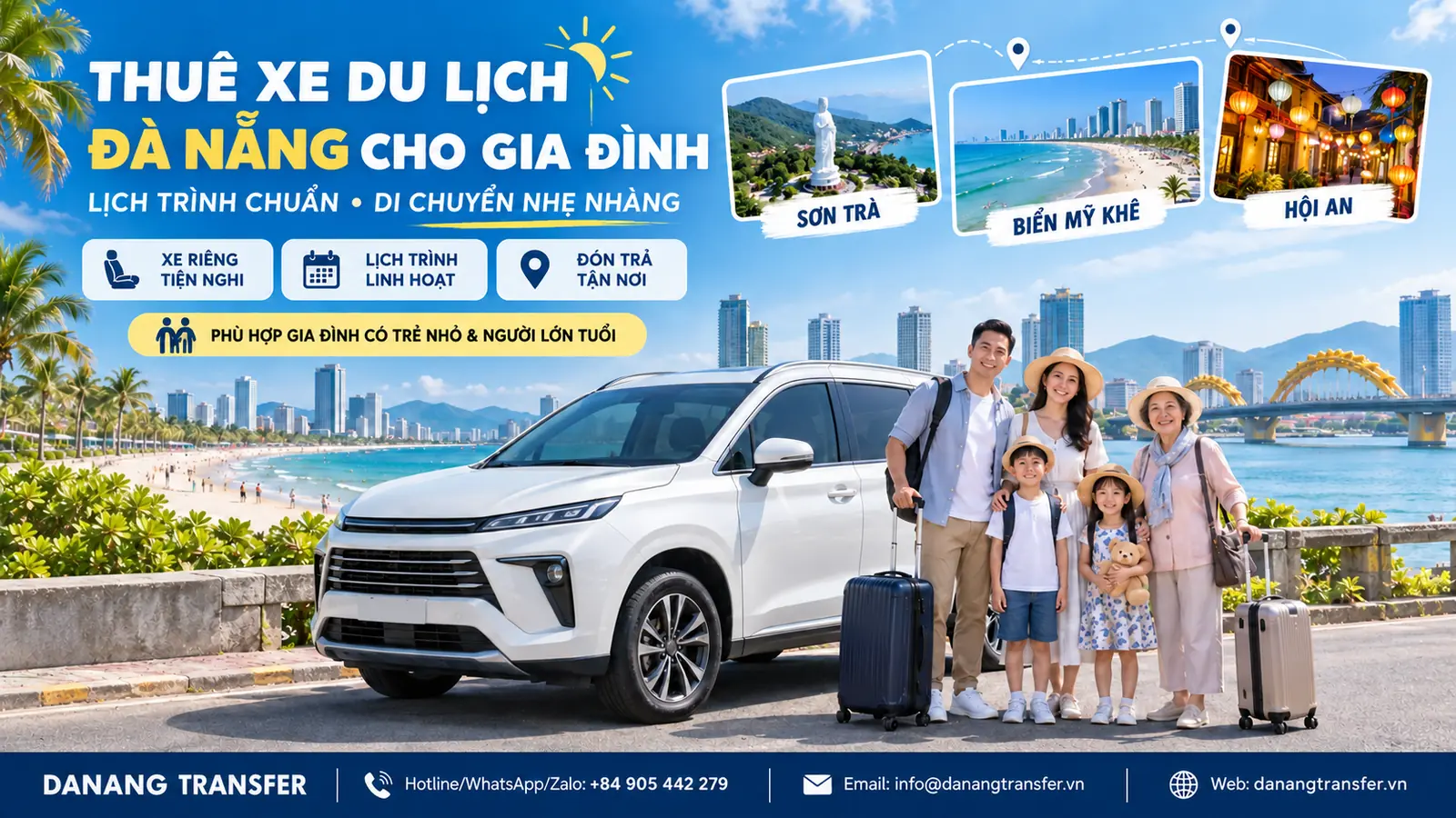 Thuê xe du lịch Đà Nẵng cho gia đình với lịch trình Sơn Trà, biển Mỹ Khê và Hội An