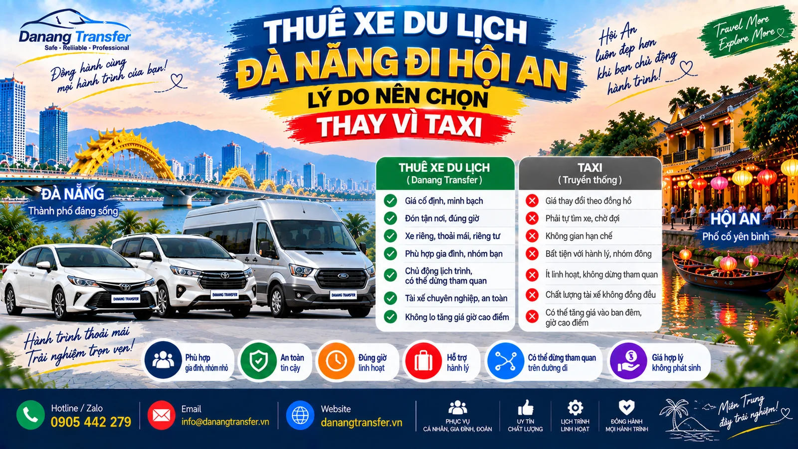 Thuê xe du lịch Đà Nẵng đi Hội An lý do nên chọn xe riêng thay vì taxi - Danang Transfer
