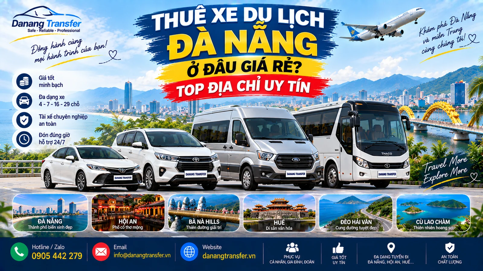 Thuê xe du lịch Đà Nẵng ở đâu giá rẻ top địa chỉ uy tín - Danang Transfer