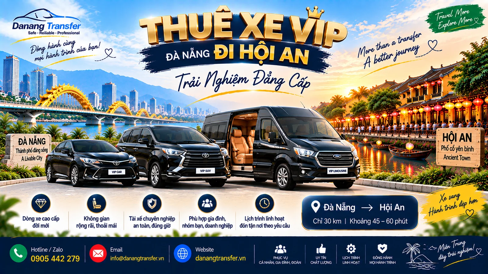 Thuê xe VIP Đà Nẵng đi Hội An trải nghiệm đẳng cấp - Danang Transfer
