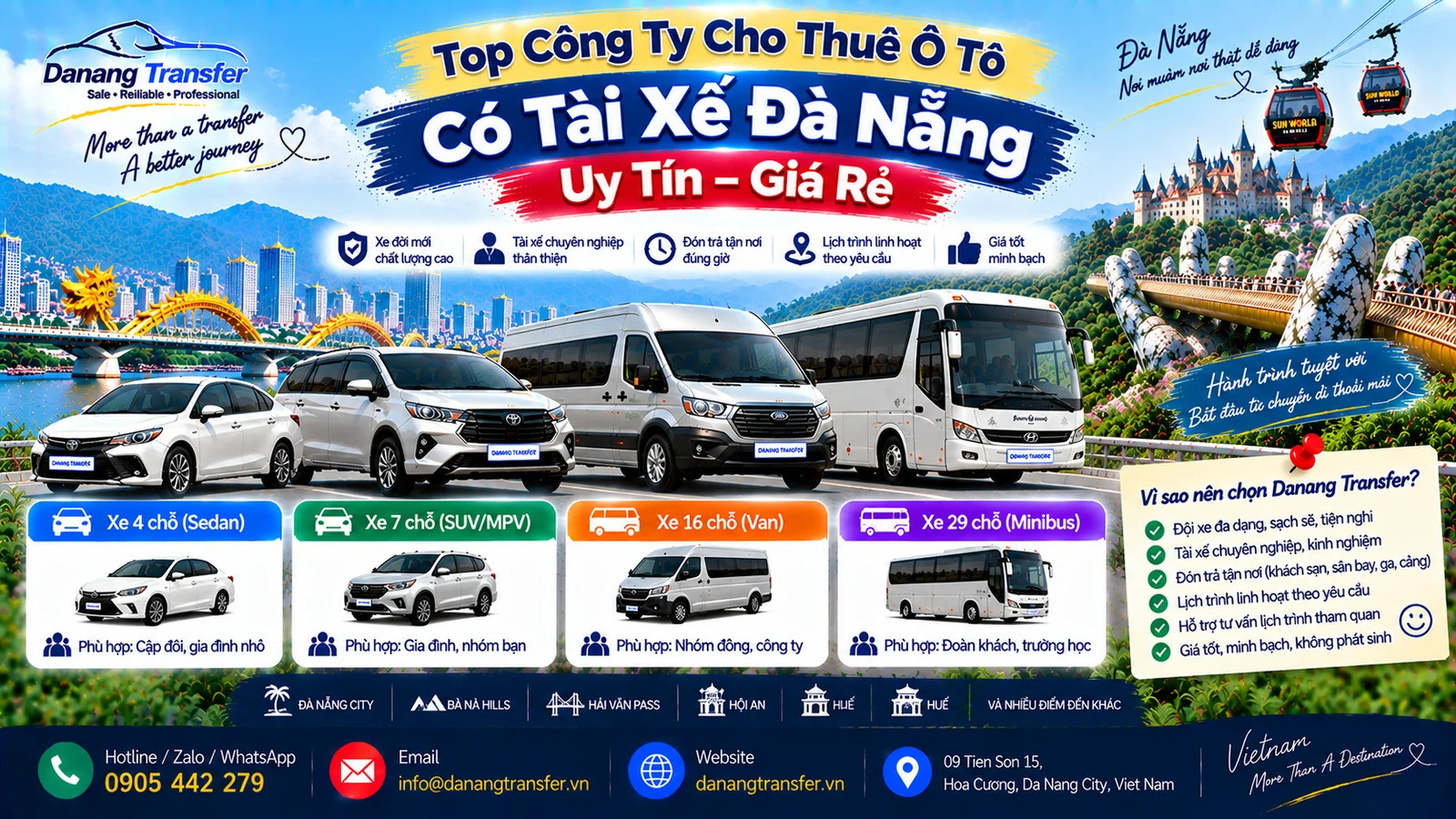 Top công ty cho thuê ô tô có tài xế Đà Nẵng uy tín giá rẻ