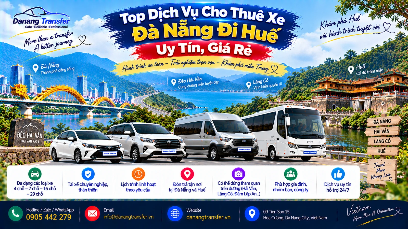 Top dịch vụ cho thuê xe Đà Nẵng đi Huế uy tín giá rẻ - Danang Transfer