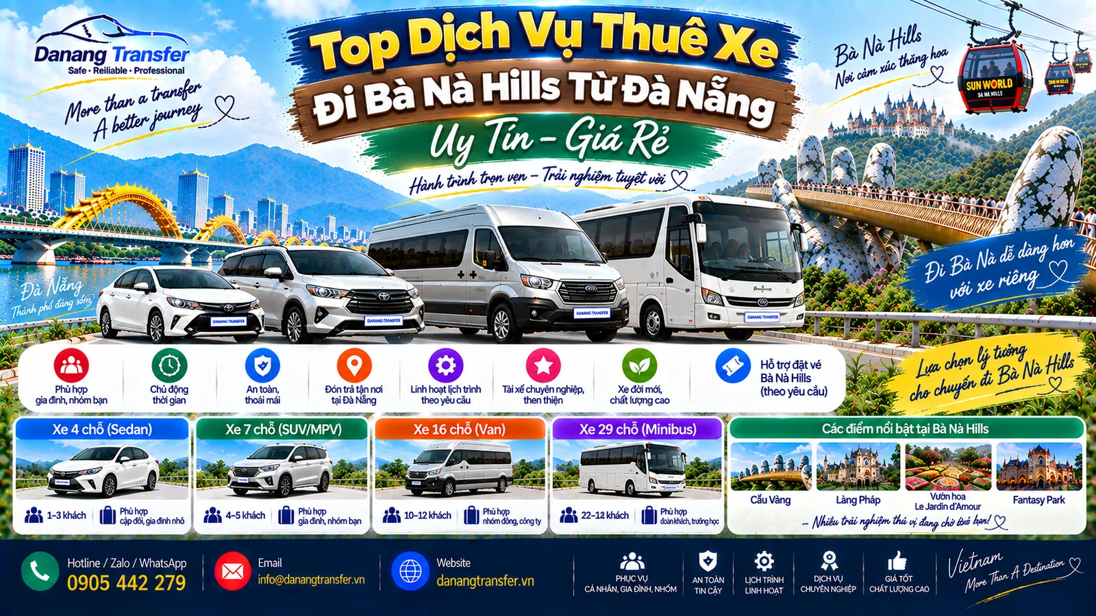 Top dịch vụ thuê xe đi Bà Nà Hills từ Đà Nẵng uy tín giá tốt - Danang Transfer