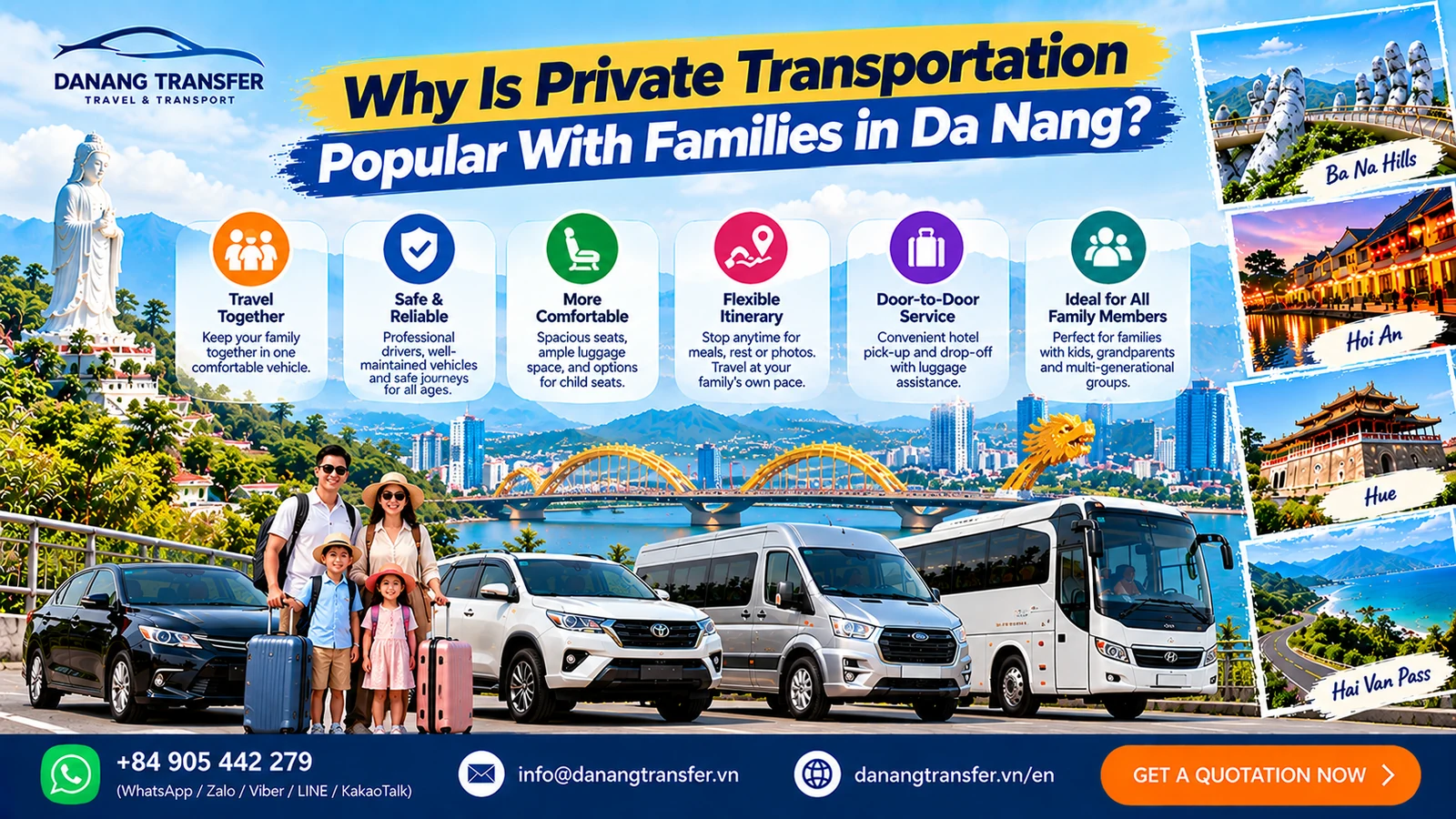 Why private transportation is popular with families in Da Nang with private cars, vans, professional drivers and family-friendly travel