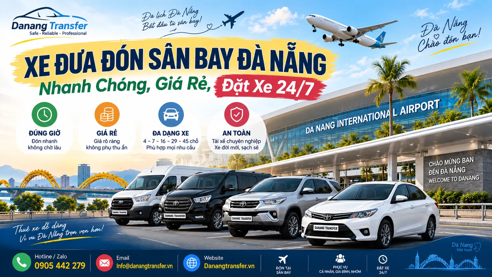 Xe đưa đón sân bay Đà Nẵng nhanh chóng giá rẻ đặt xe 24/7 - Danang Transfer