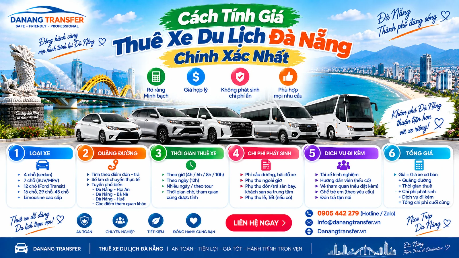 Cách tính giá thuê xe du lịch Đà Nẵng chính xác nhất theo loại xe quãng đường và thời gian