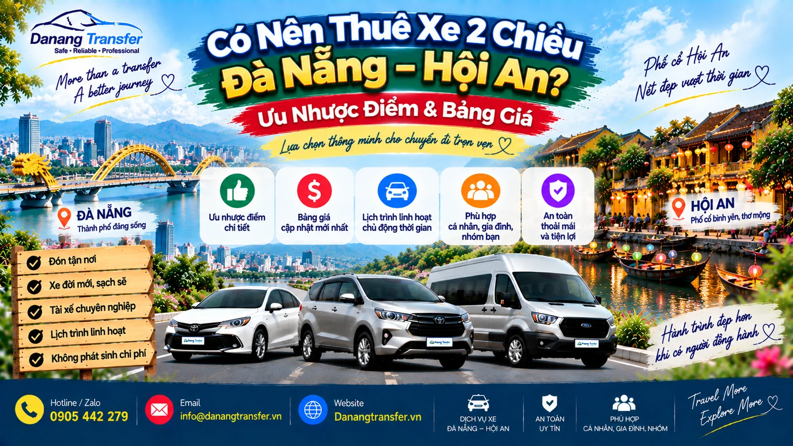 Có nên thuê xe 2 chiều Đà Nẵng Hội An ưu nhược điểm và bảng giá