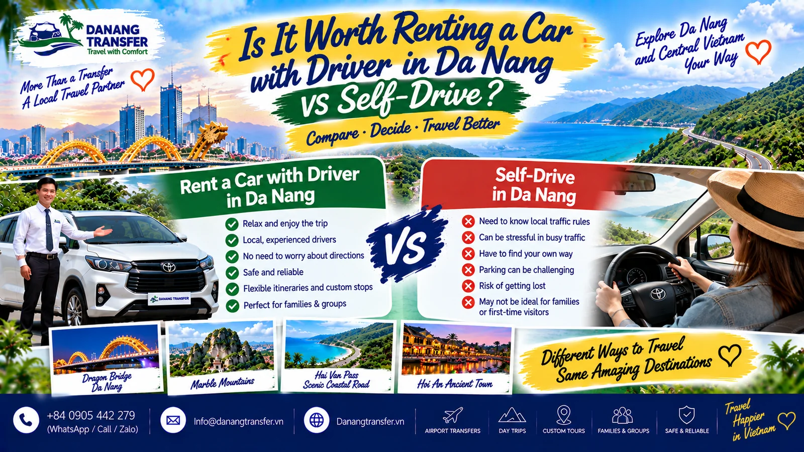 Da Nang car rental with driver vs self-drive comparison