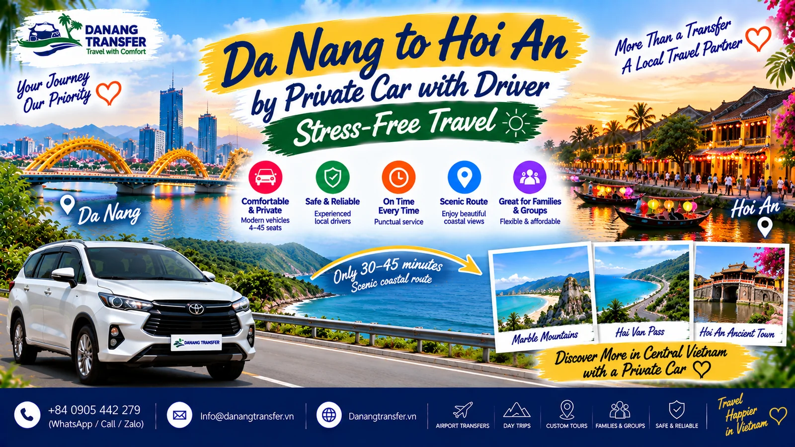 Da Nang to Hoi An by private car with driver for stress-free travel