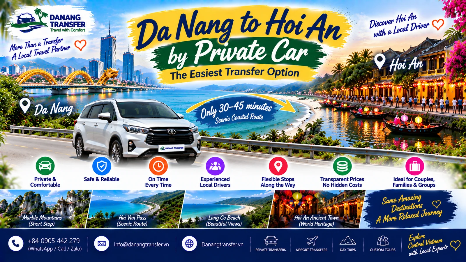 Da Nang to Hoi An by private car with driver – easiest transfer option