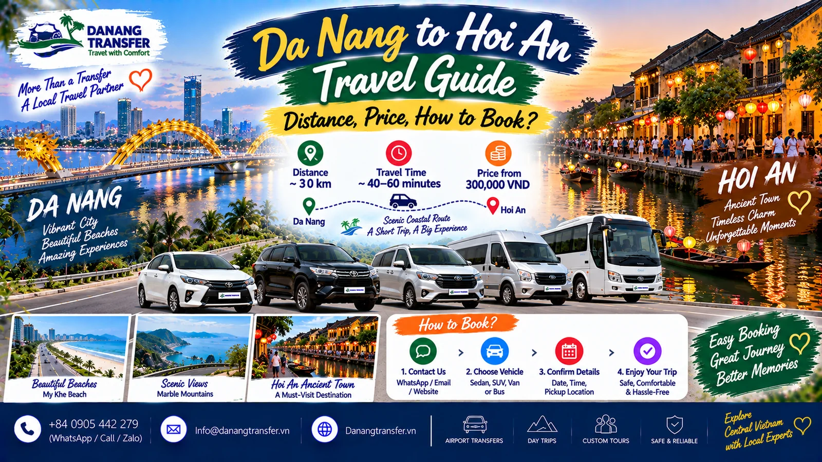 Da Nang to Hoi An travel guide with distance price and private car booking