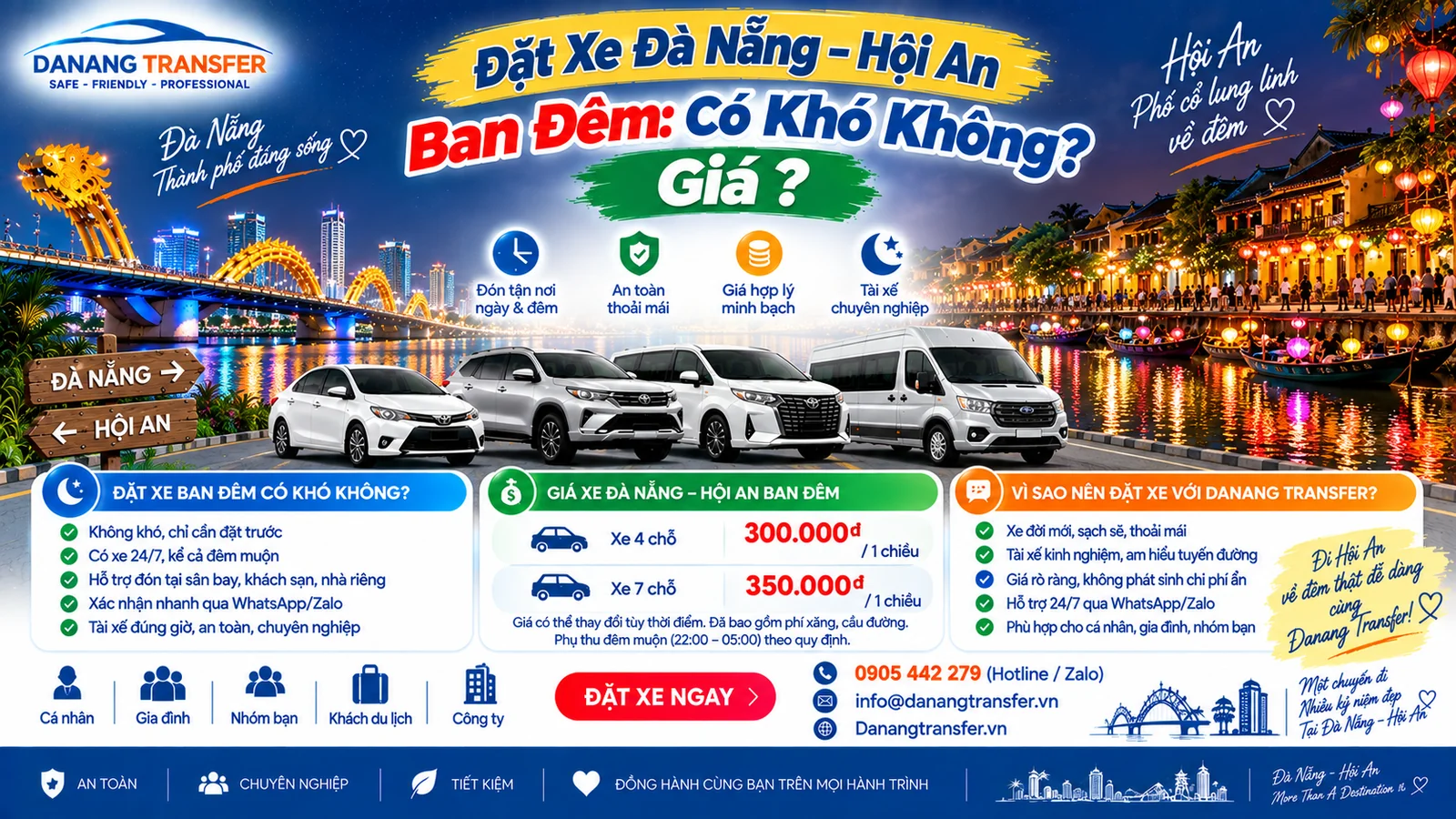 Đặt xe Đà Nẵng Hội An ban đêm giá bao nhiêu và cách đặt xe