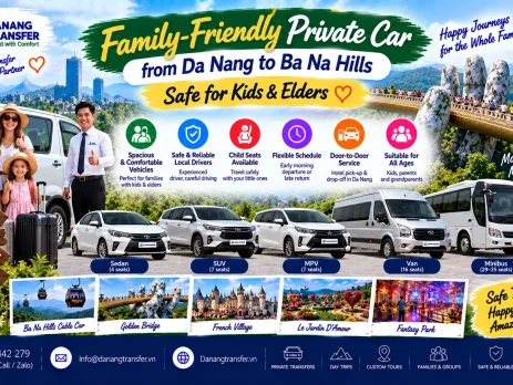 Family-friendly private car from Da Nang to Ba Na Hills safe for kids and elders