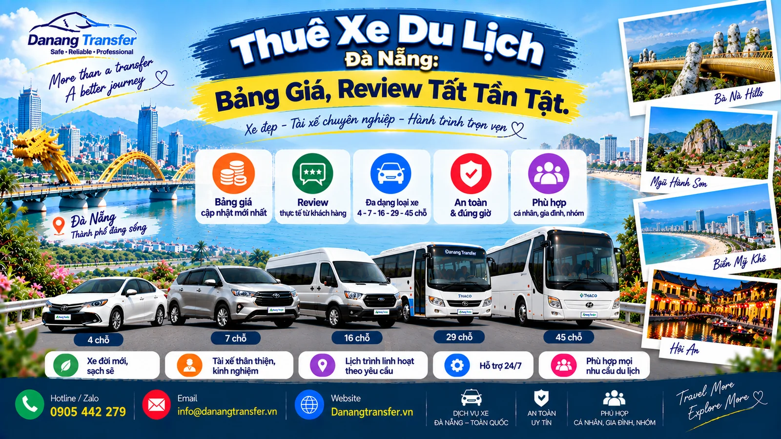Thuê xe du lịch Đà Nẵng bảng giá review tất tần tật