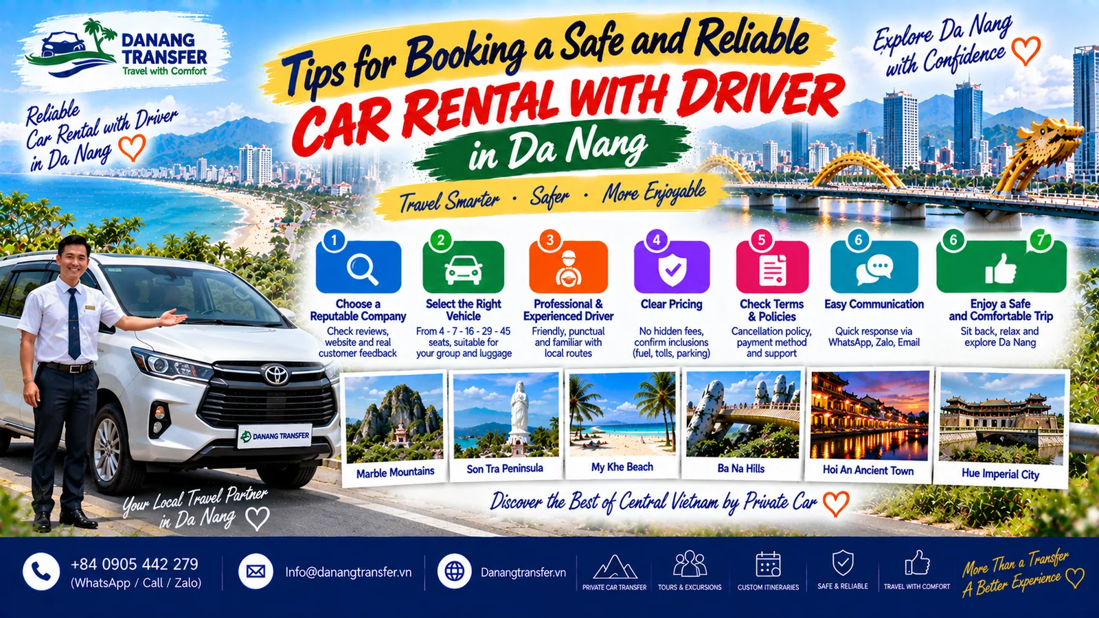Tips for booking a safe and reliable car rental with driver in Da Nang