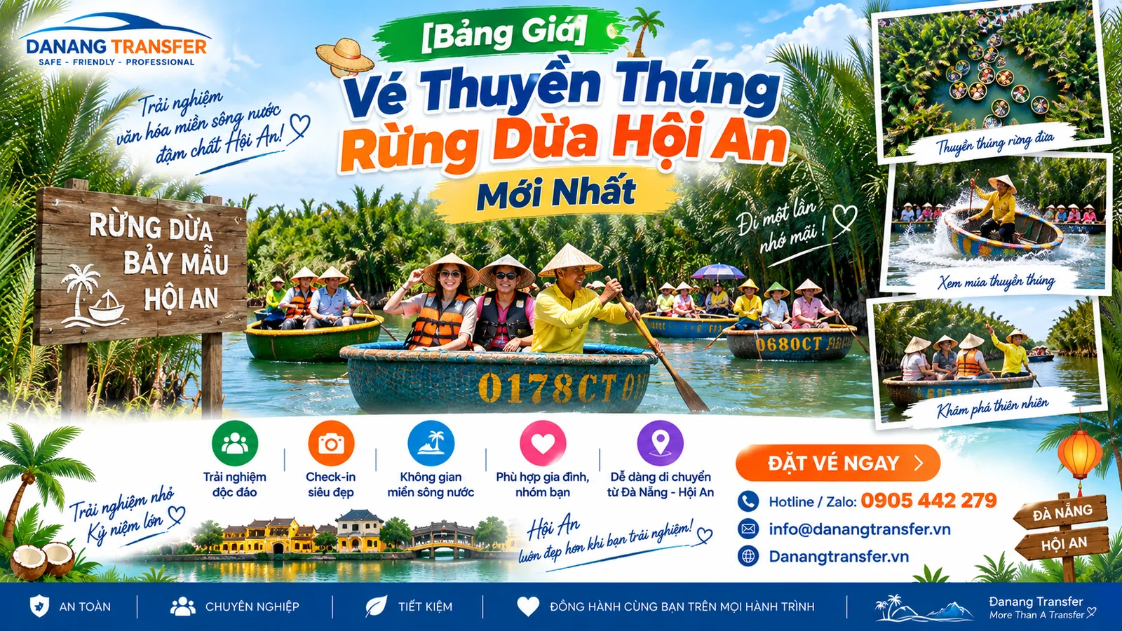 Bảng giá vé thuyền thúng Rừng Dừa Hội An mới nhất tại Rừng Dừa Bảy Mẫu