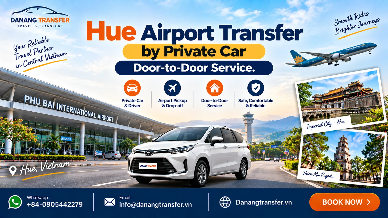 Hue Airport Transfer by Private Car – Door-to-Door Service
