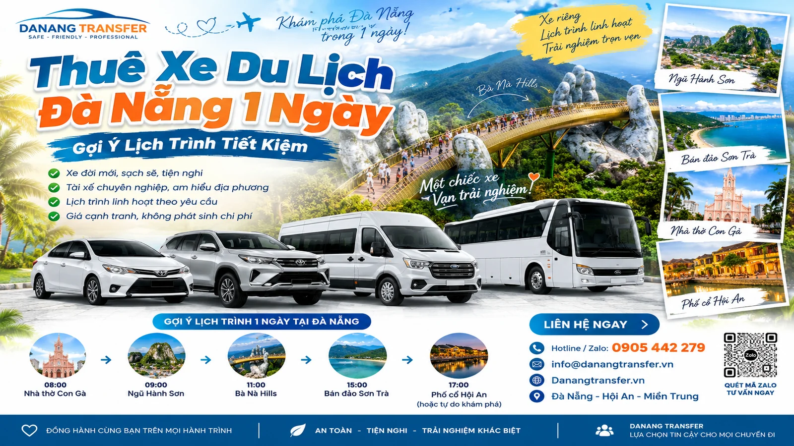 Thuê xe du lịch Đà Nẵng 1 ngày – gợi ý lịch trình tiết kiệm cùng Danang Transfer