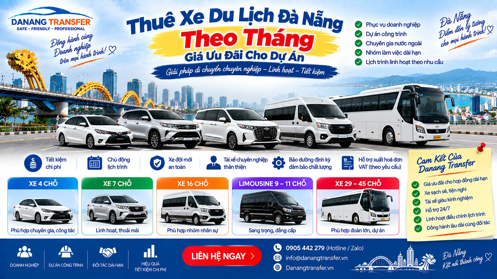 Thuê xe du lịch Đà Nẵng theo tháng giá ưu đãi cho doanh nghiệp và dự án