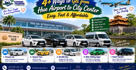 Ways to get from Hue Airport to Hue city center by private car taxi shuttle and Grab