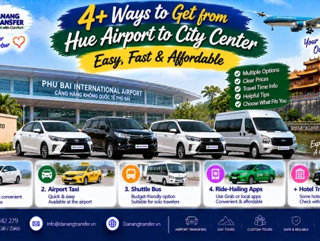 Ways to get from Hue Airport to Hue city center by private car taxi shuttle and Grab