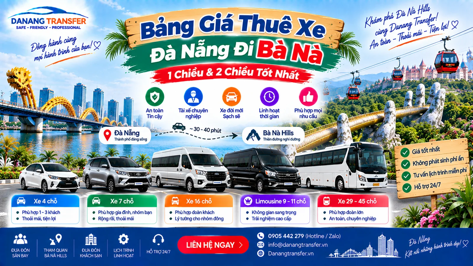 Bảng giá thuê xe Đà Nẵng đi Bà Nà Hills 1 chiều và 2 chiều