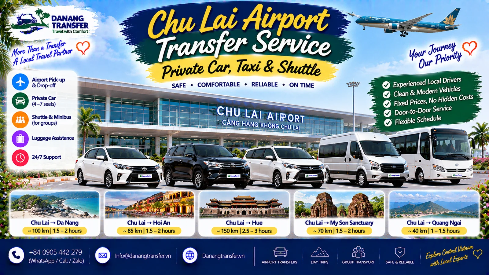 Chu Lai Airport transfer service by private car taxi and shuttle