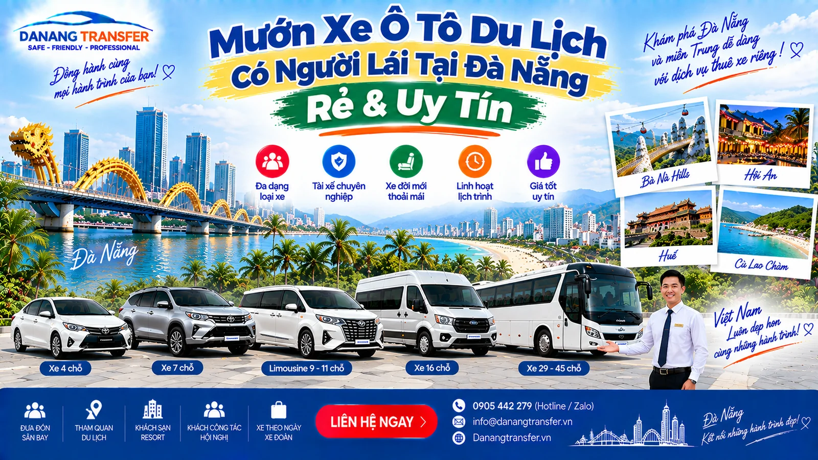 Mướn xe ô tô du lịch có người lái tại Đà Nẵng giá rẻ uy tín