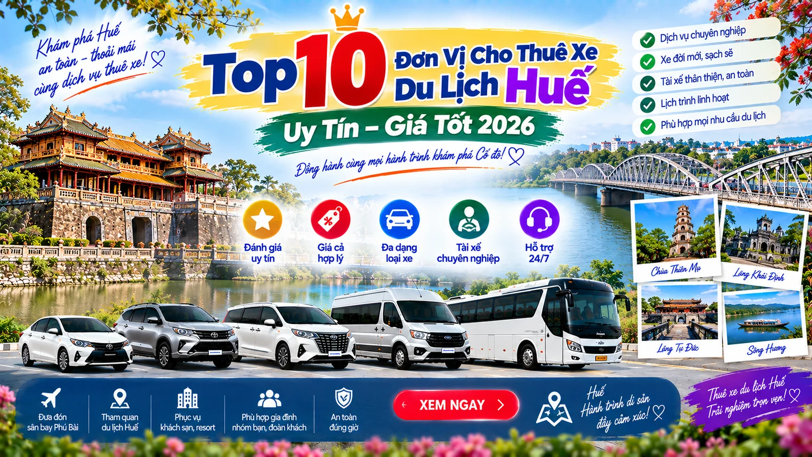 Top 10 đơn vị cho thuê xe du lịch Huế uy tín giá tốt 2026