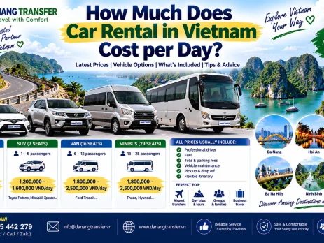 Vietnam car rental cost per day by vehicle type with private driver