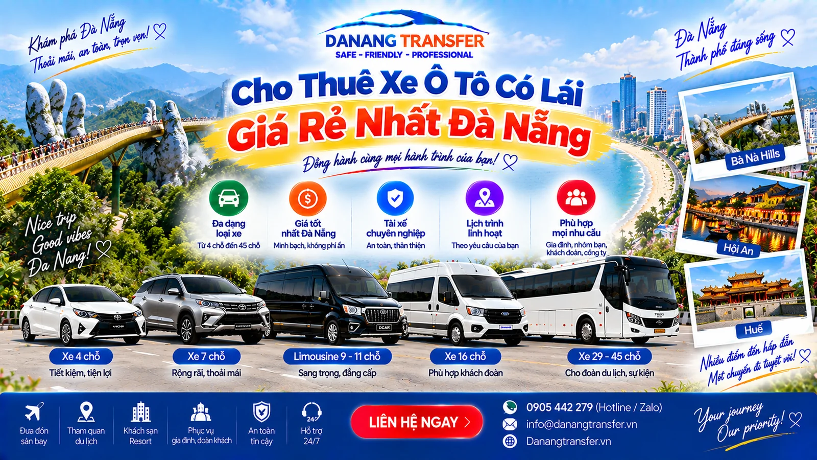 Danang Transfer cho thuê xe ô tô có lái giá rẻ tại Đà Nẵng