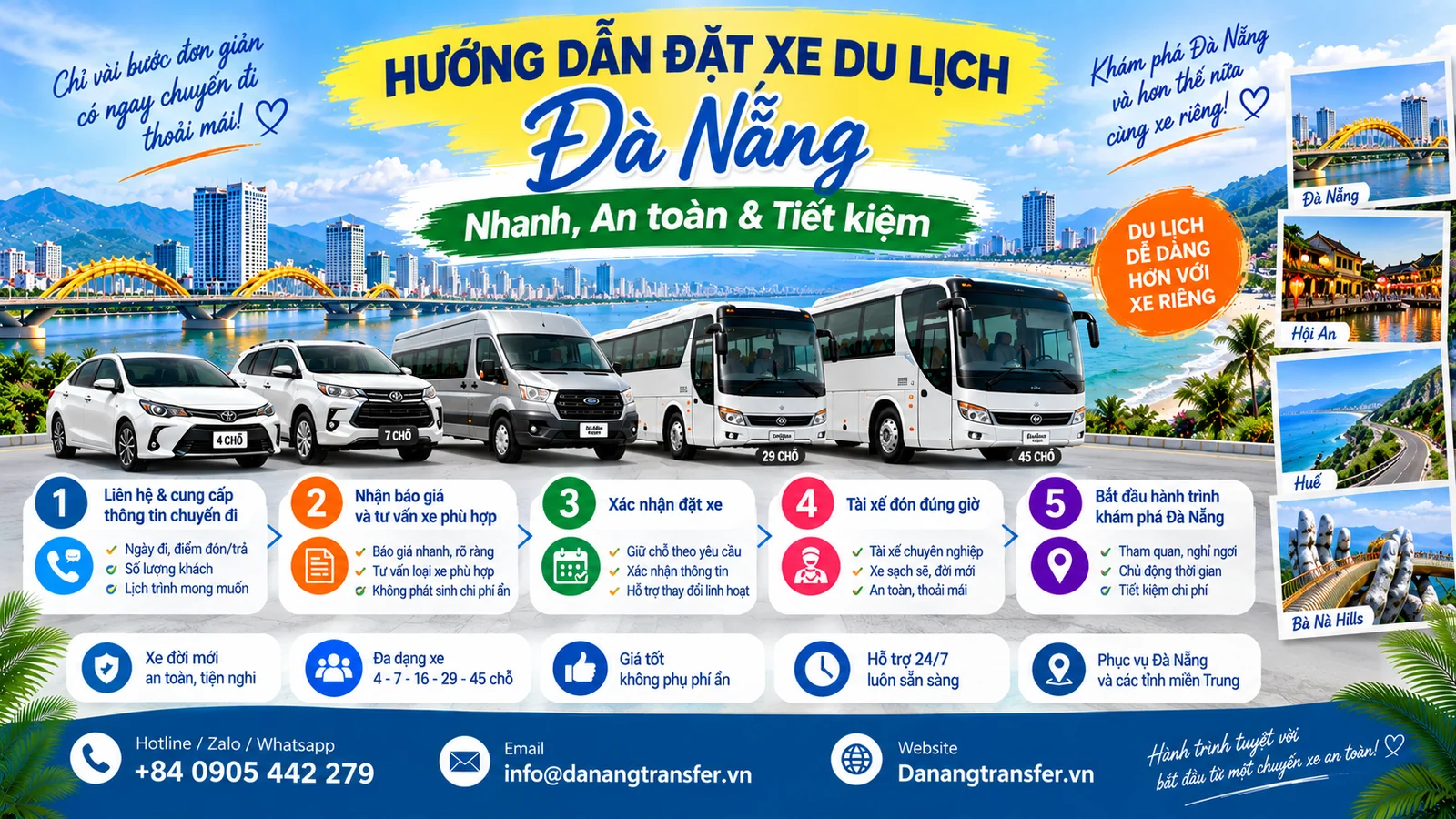 Hướng dẫn đặt xe du lịch Đà Nẵng nhanh, an toàn và tiết kiệm